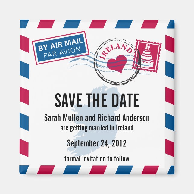 Aimant Irlande Air Mail Wedding Enregistrer la date (Devant)