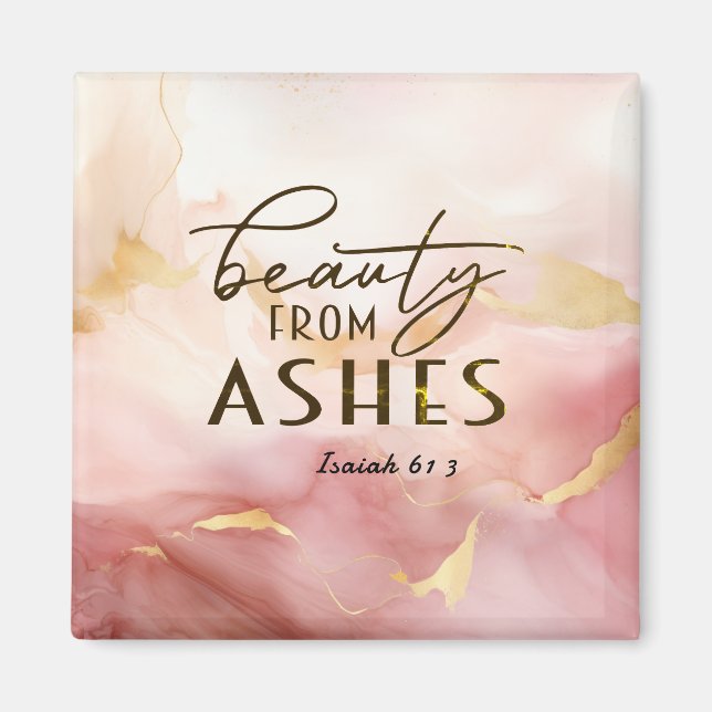Aimant Isaïe 61 3 Beauté de Ashes Bible Verse Rose (Devant)