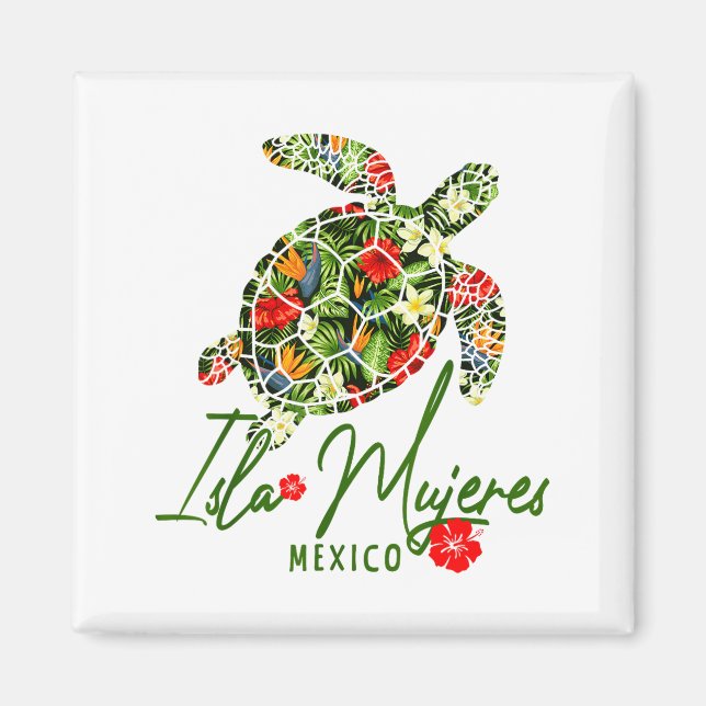 Aimant Isla Mujeres Mexico Sea Turtle Tropical Hibiscus V (Devant)