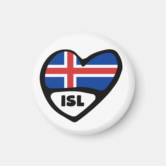 Aimant Islande Code du pays Coeur du drapeau, ISL (Devant)