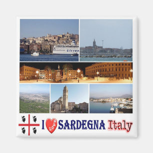 Aimant IT - Italie - Sardaigne - I Love - Collage Mosaïq