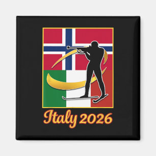 Aimant Italie 2026 Biathlon Norvège et Italie Drapeau Hiv