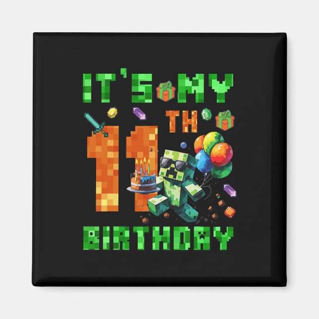 Aimant It's My 11th Birthday Pixel Number Video Game Game (Devant)