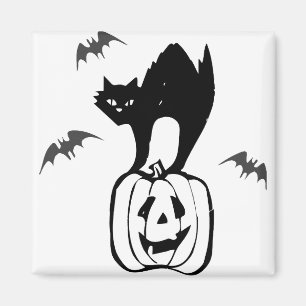 Aimant Jack-o'-lantern Black Cat Citrouille Halloween eff