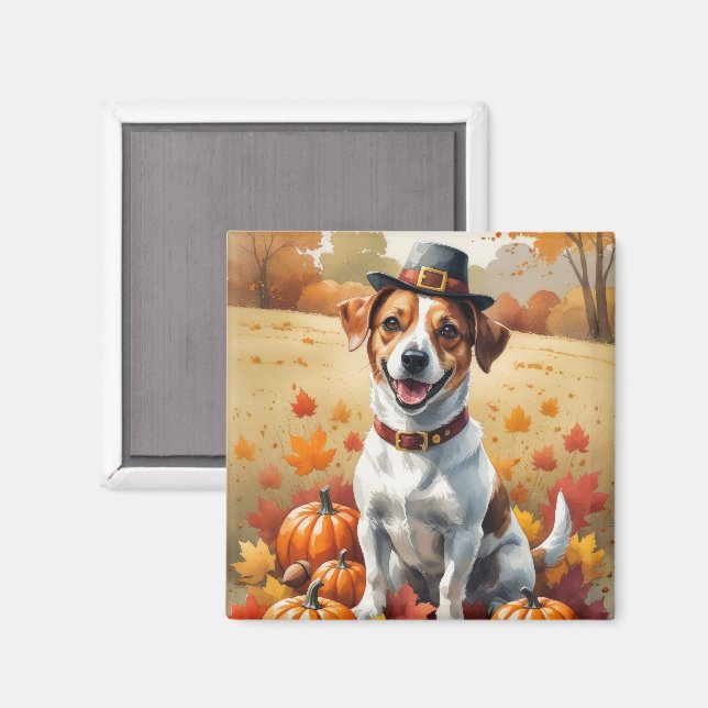 Aimant Jack Russell À L'Automne Laisse L'Art Thanksgiving (Recto/Verso)