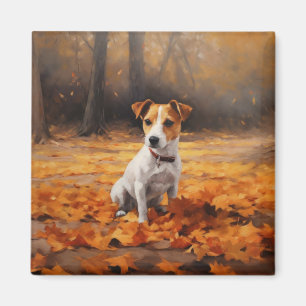 Aimant Jack Russell dans les feuilles d'automne tombent i