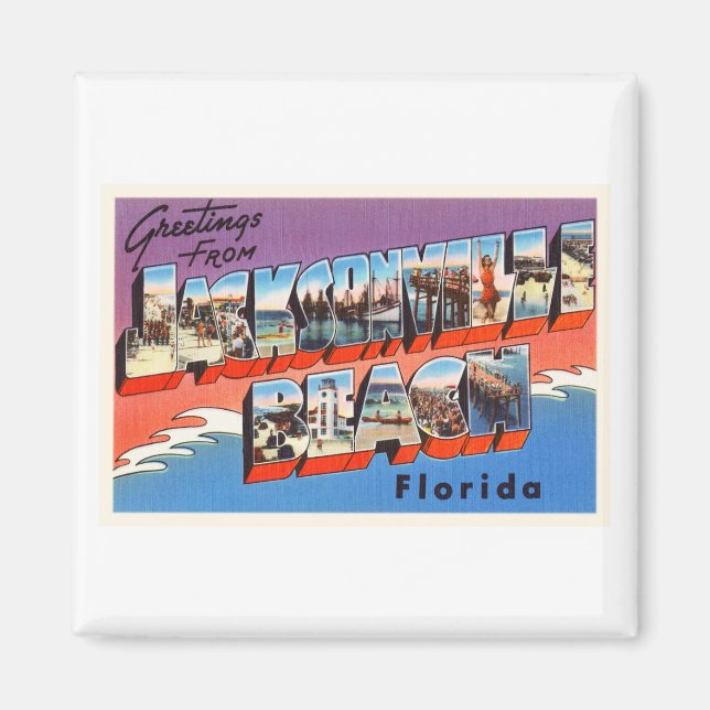 Aimant Jacksonville Beach Floride FL Vieux souvenir de vo (Devant)