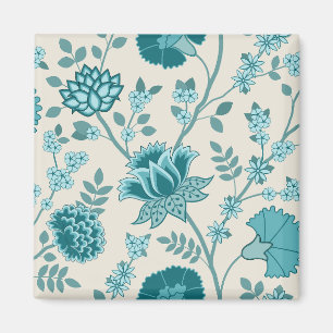Aimant Jacobean Floral Lg Motif Teals sur Crème