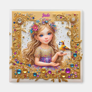 Aimant JADE ~ Fille Vintage attirante ~ Oiseau ~