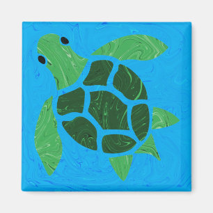Aimant Jade Green Sea Turtle sur Blue Ocean Arrière - pla