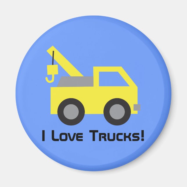 Aimant J'adore les camions, le joli véhicule jaune pour l (Devant)
