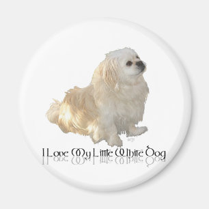 Aimant J'adore mon petit chien blanc - Épagneul chinois !