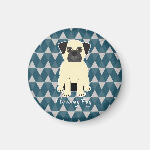 Aimant J'adore mon Pug, motif diamants bleus