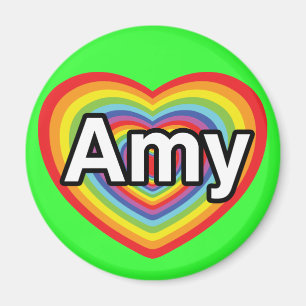 Aimant J'aime Amy, coeur arc-en-ciel