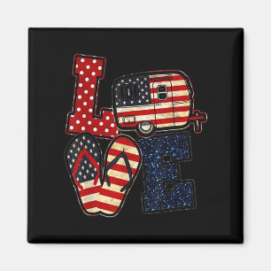 Aimant J'aime Camping Drapeau Usa 4 Juillet Tongs Camper