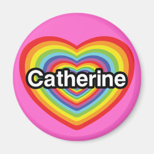 Aimant J'aime Catherine : coeur d'arc-en-ciel