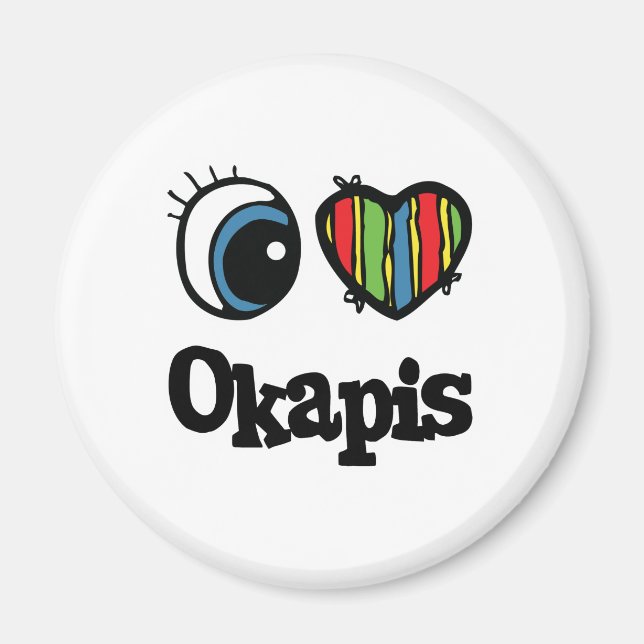 Aimant J'aime (cœur) les Okapis (Devant)