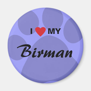 Aimant J'aime (coeur) mon Birman Pawprint