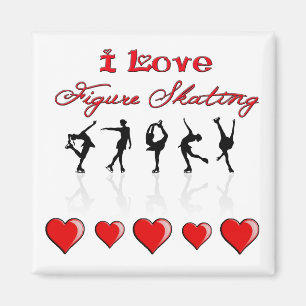 Aimant J'aime le patinage artistique avec des coeurs et