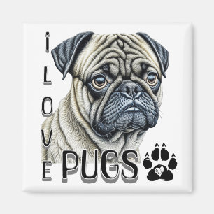 Aimant J'aime les Carlins   Propriétaires de chiens migno
