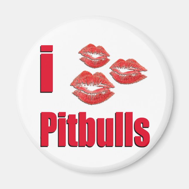 Aimant J'Aime Les Chiens Pitbull, Baisers À Lèvres Fou (Devant)