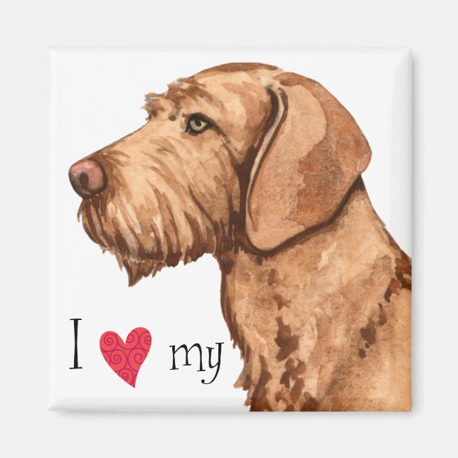 Aimant J'aime ma À poils durs Vizsla (Devant)