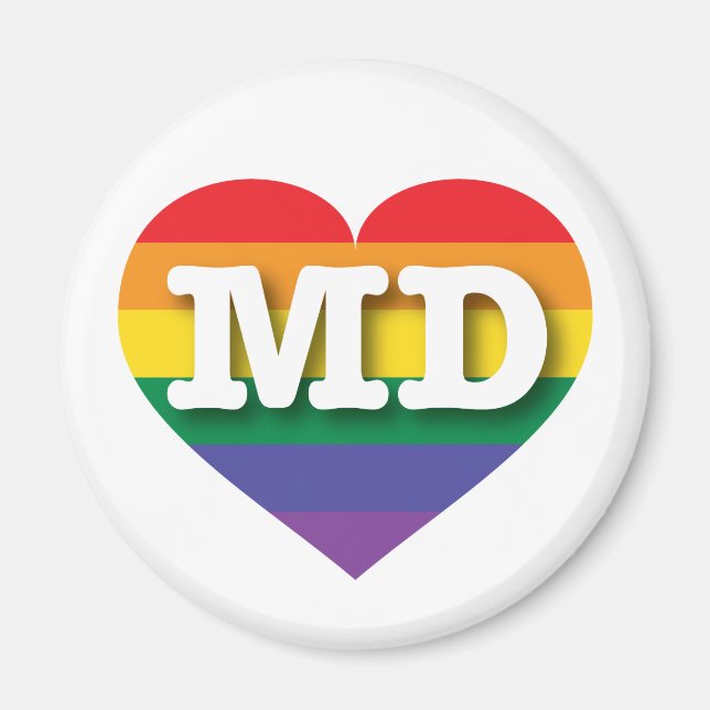 Aimant J'aime Maryland Gay pride Rainbow Heart (Devant)