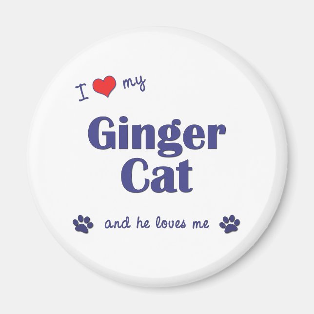Aimant J'Aime Mon Ginger Cat (Homme Cat) (Devant)