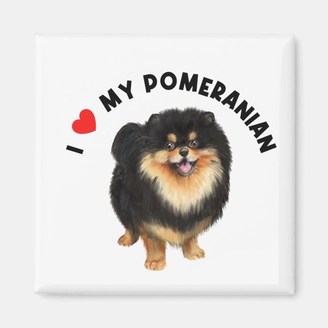 Aimant J'Aime Mon Puppy Chien Poméranien Mignonne (Devant)