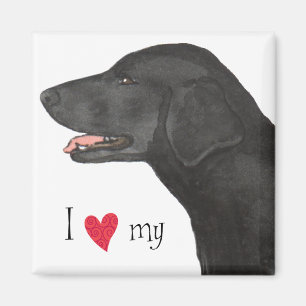 Aimant J'aime mon Retriever à revêtement plat