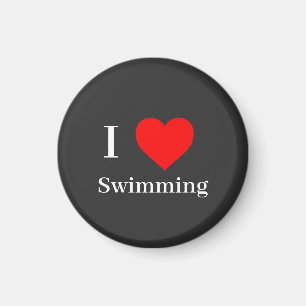 Aimant J'aime Natation Typographie & Coeur Rouge Noir