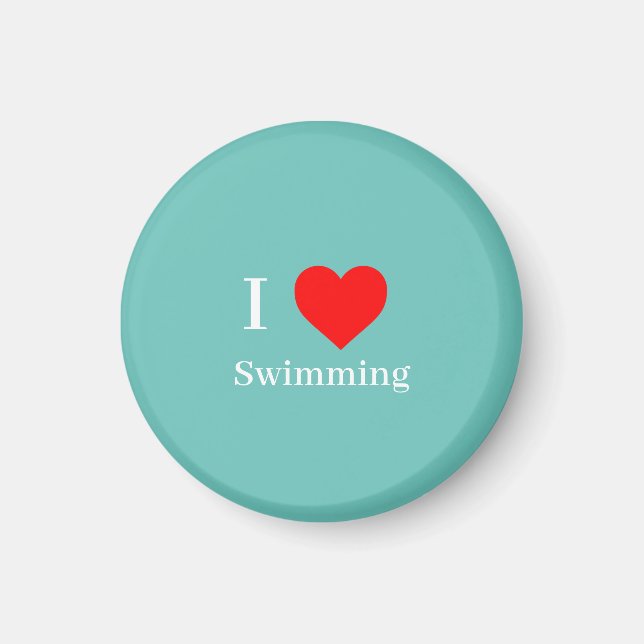 Aimant J'aime Natation Typographie & Red Heart Mint Green (Devant)