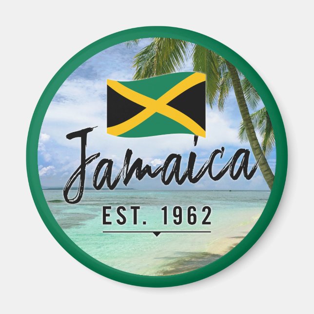 Aimant "Jamaïque Est. Plage De 1962 Avec Drapeau Jamaïcai (Devant)