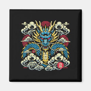 Aimant Japonais Dragon Visage Nuages Vintage Anime Hommes