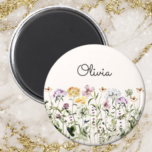 Aimant Jardin de fleurs sauvages à aquarelle personnalisé