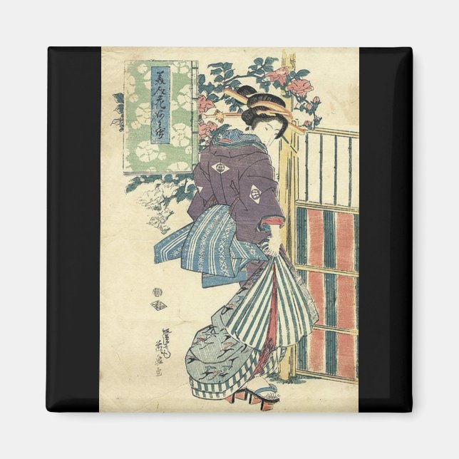Aimant jardin japonais ukiyo-e traditionnel kimono geisha (Devant)