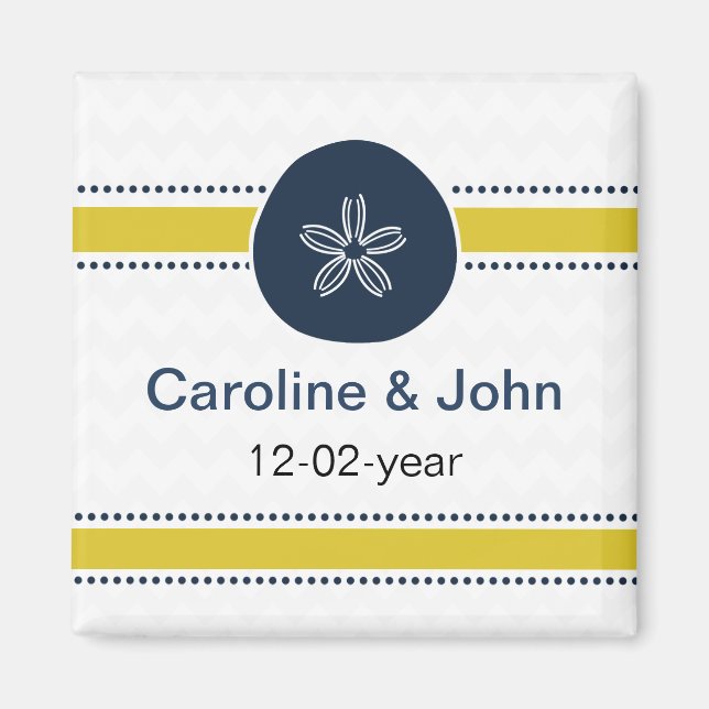 Aimant Jaune et marine Sable Dollar Beach mariage concept (Devant)