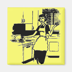 Aimant Jaune Retro 50's Femme au foyer dans la cuisine