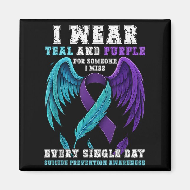 Aimant Je Porte Turquoise &amp; Purple Ribbon Prévention  (Devant)