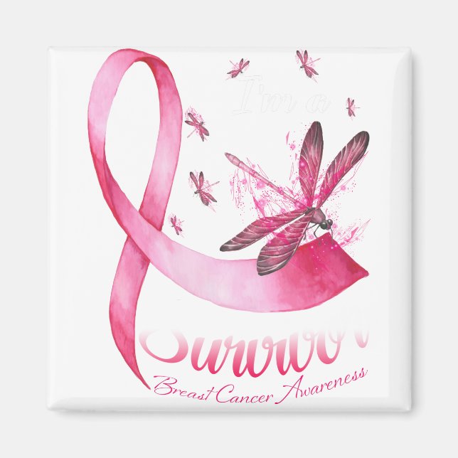 Aimant Je suis Un Survivant Dragonfly Pink Ribbon Cancer  (Devant)
