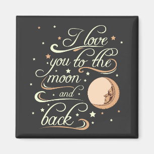 Aimant Je t'aime au noir de lune et de dos