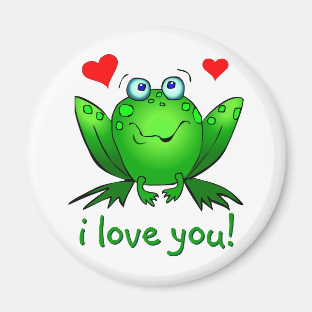 Aimant Je T'Aime Cute Green Cartoon Frog White (Devant)