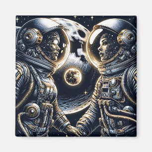 Aimant Je t'aime jusqu'à la Lune et retour Astronautes