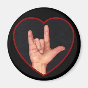 AIMANT JE T'AIME LANGUE DES SIGNES SUR LE NOIR