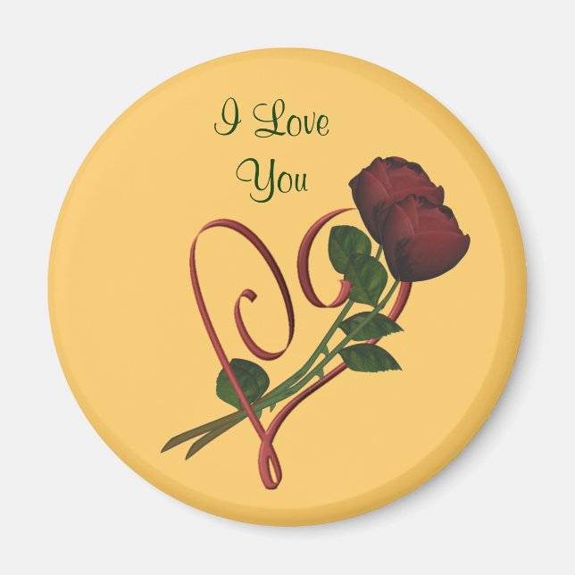 Aimant Je t'aime Roses Rouges Fleur Coeur (Devant)
