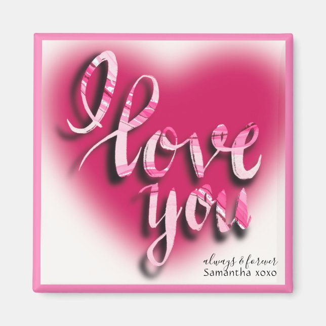 Aimant Je T'Aime Valentines Moderne Coeur Rose (Devant)