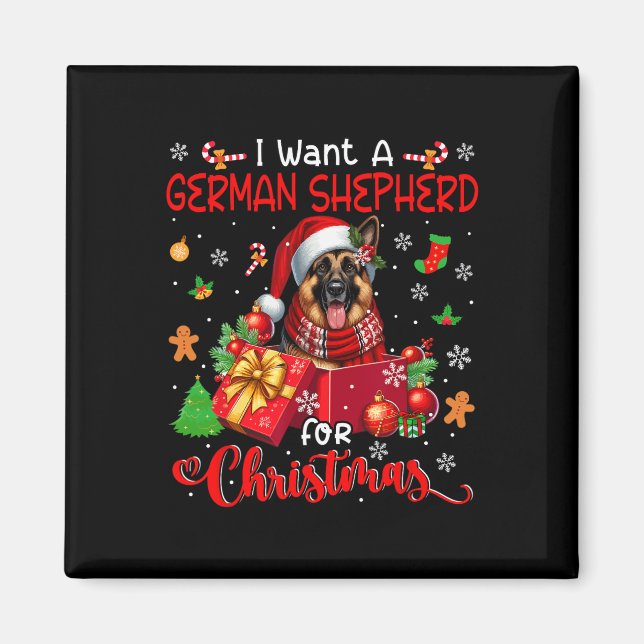 Aimant Je Veux Un Berger Allemand Pour Noël Père Noël Chi (Devant)