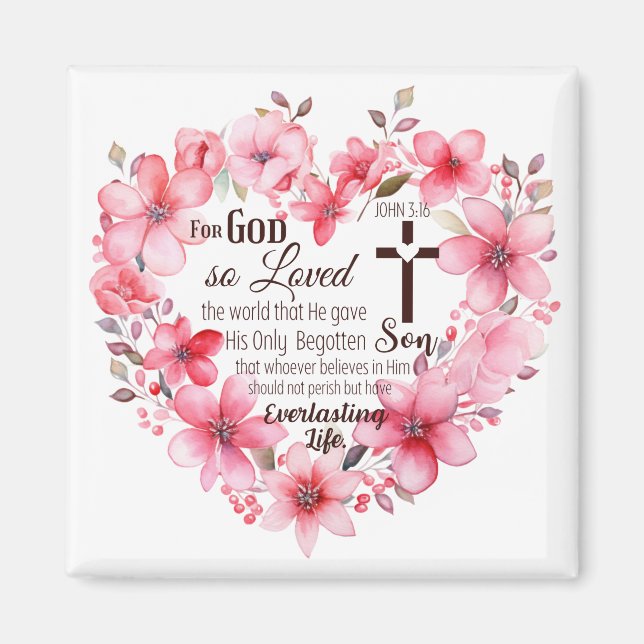 Aimant Jean 3:16 Verse de la Bible du Coeur Floral (Devant)
