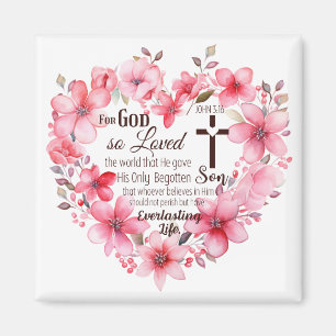 Aimant Jean 3:16 Verset biblique du cœur floral