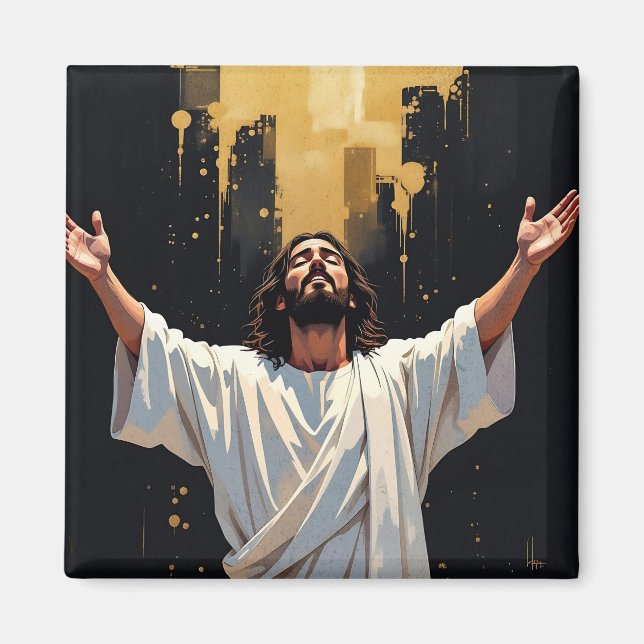 Aimant Jesus Christ Our Savior | Black and Gold (Devant)